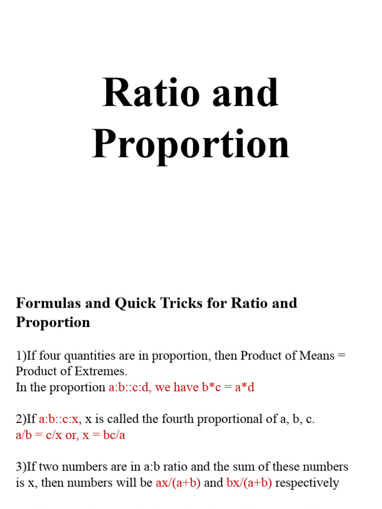 Ratio and Proportion Formulas Explained | PDF | Ratio | Mathematics