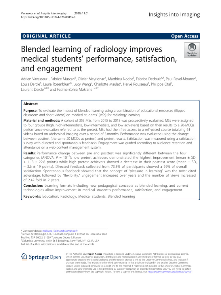 Blended Learning of Radiology Improves Medical Students 2ep7j3we0g ...