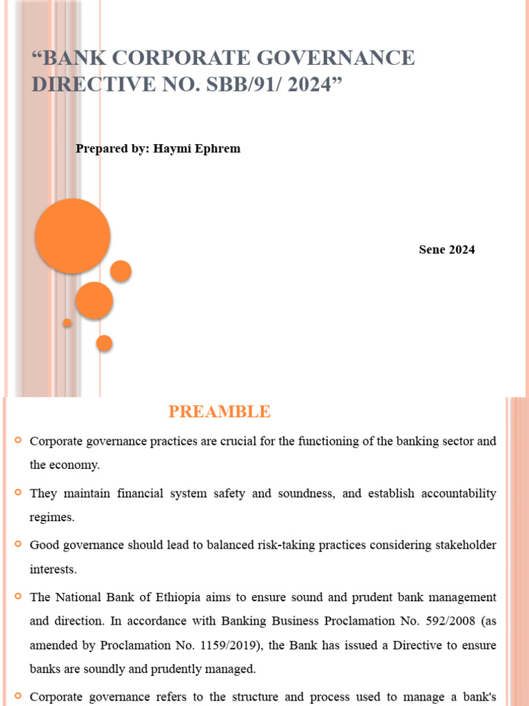 Bank Corporate Governance Directive No | PDF | Internal Control | Board ...