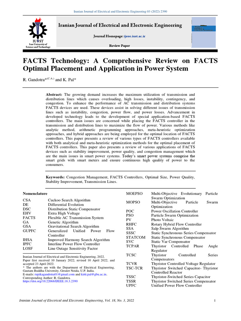 Review of FACTS Controllers in Power Systems | PDF | Electric Power ...