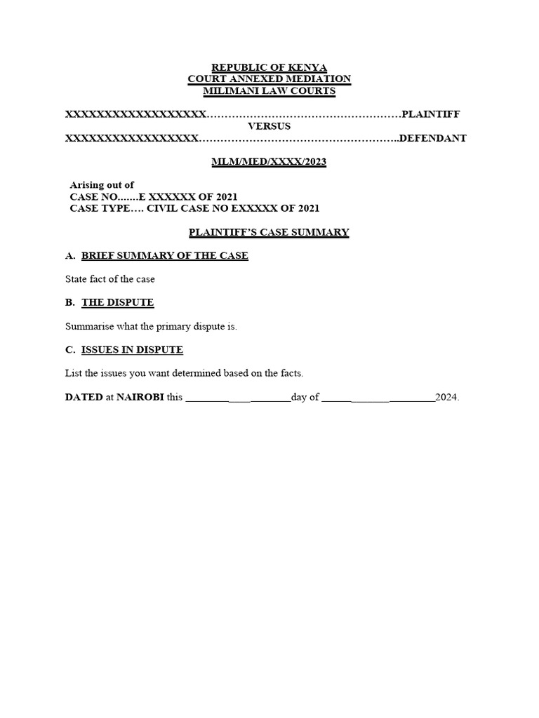 Court Annexed Mediation Case Summary | PDF