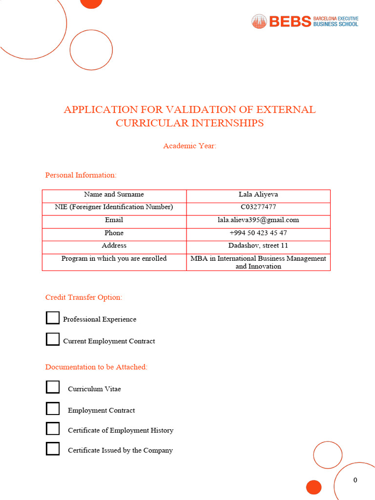 Application for Internship Validation | PDF | Identity Document