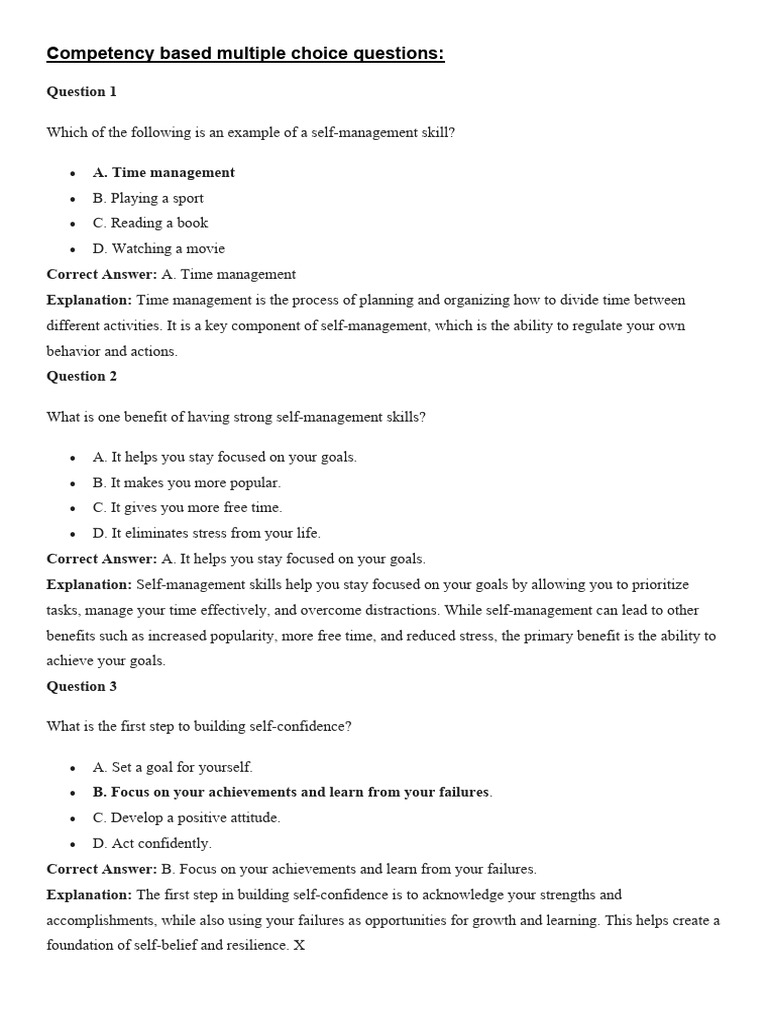 Class 9 Self-Management Skills Q&A | PDF | Self Esteem | Professional ...