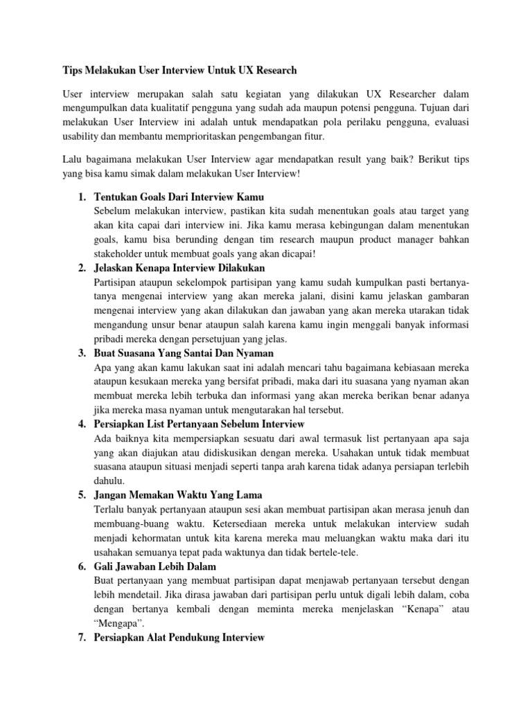 ArtikelUIUX - Tips Melakukan User Interview Untuk UX Research | PDF ...