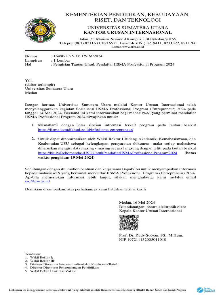Pendaftaran IISMA Professional 2024 USU | PDF | Ilmu Sosial