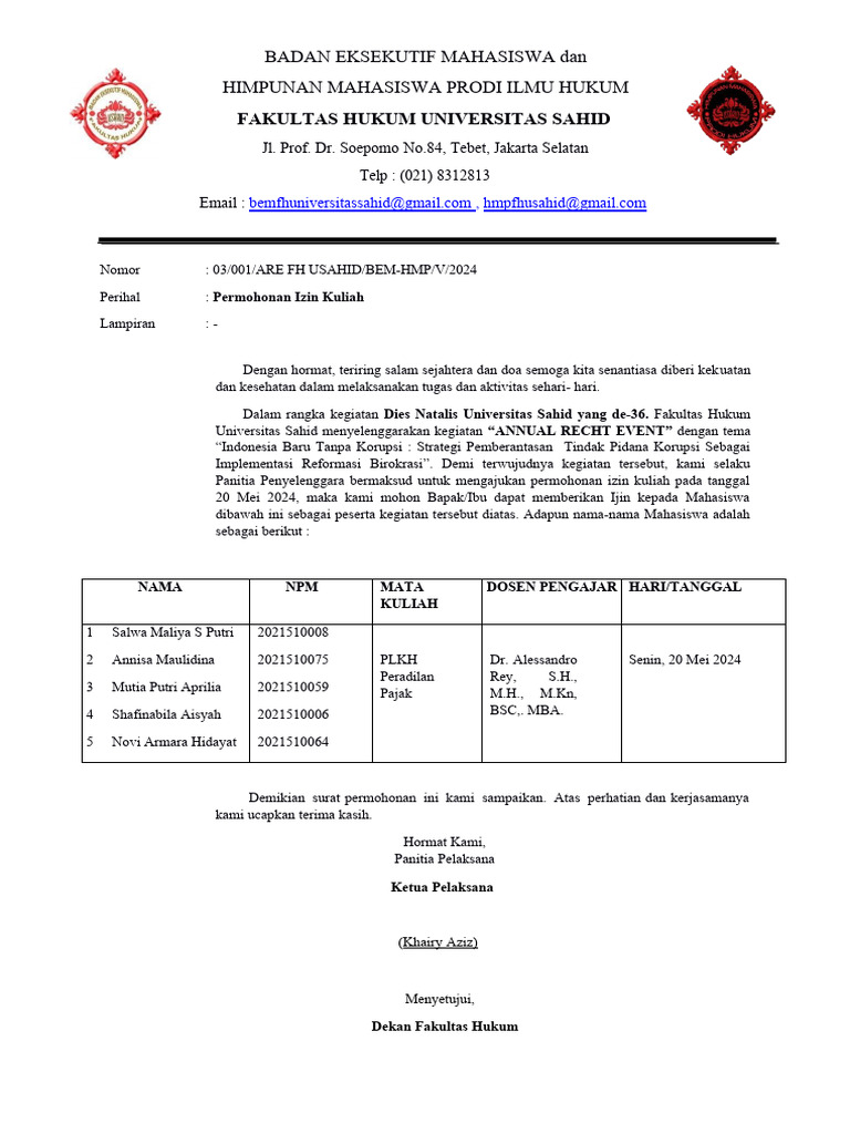 Izin Kuliah untuk Annual Recht Event | PDF | Karier & Perkembangan ...