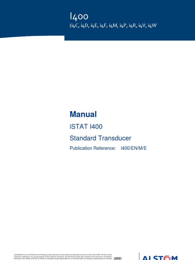 Manual iSTAT I400 Standard Transducer PDF Relay Alternating Current
