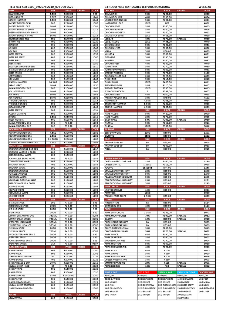 BMT Meat Price List 2025 | PDF | Lamb And Mutton | Sausage