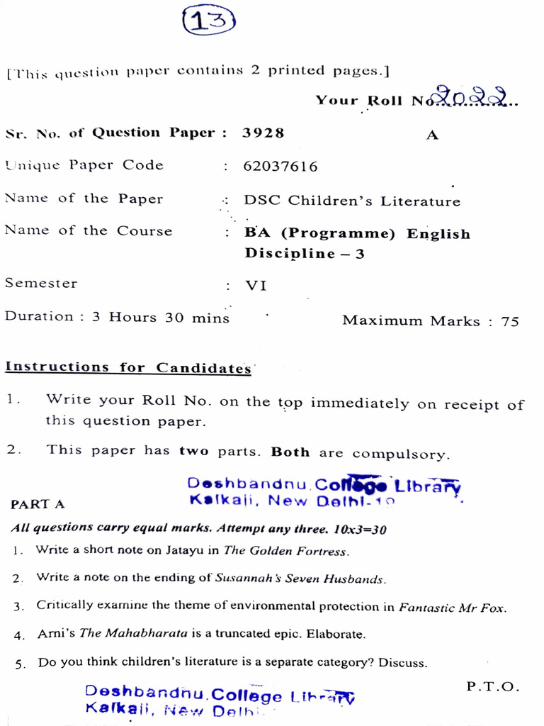 BA 6th Sem English Question Paper 2022 | PDF
