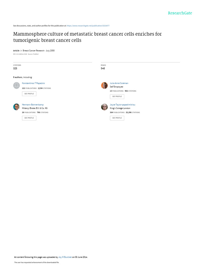 Enriching Tumorigenic Breast Cancer Cells | PDF | Breast Cancer | Stem Cell