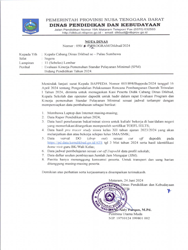 Surat Undangan Evaluasi SPM 2024 P Sumbawa-pdf | PDF