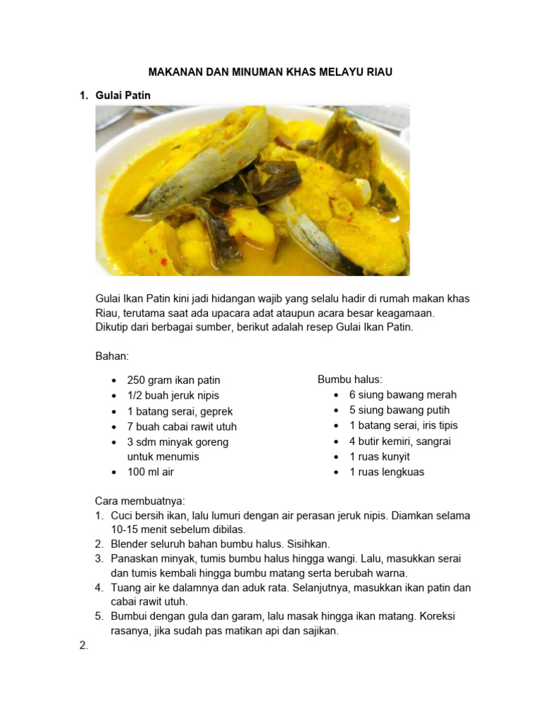Makanan Dan Minuman Khas Melayu Riau | PDF
