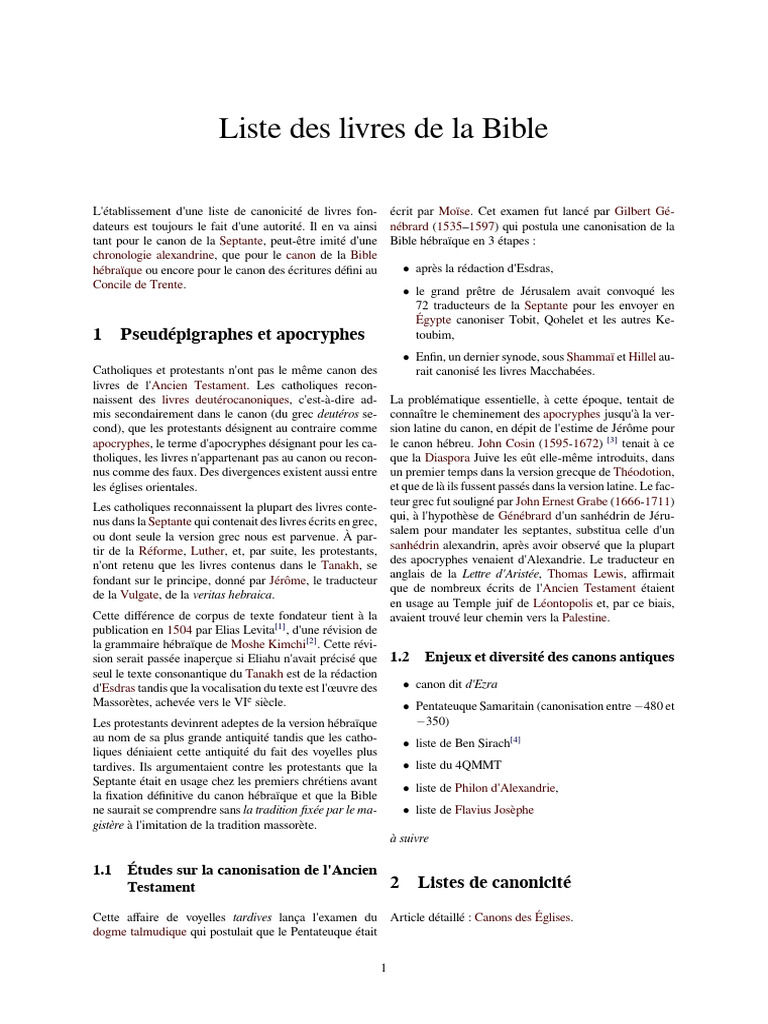 Liste des livres de la Bible | PDF | Canon biblique | Bible