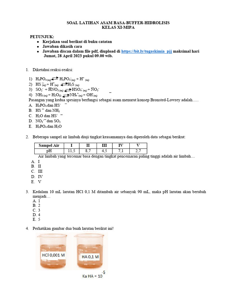 SOAL LATIHAN ASAM BASA-BUFFER-HIDROLISIS_ | PDF