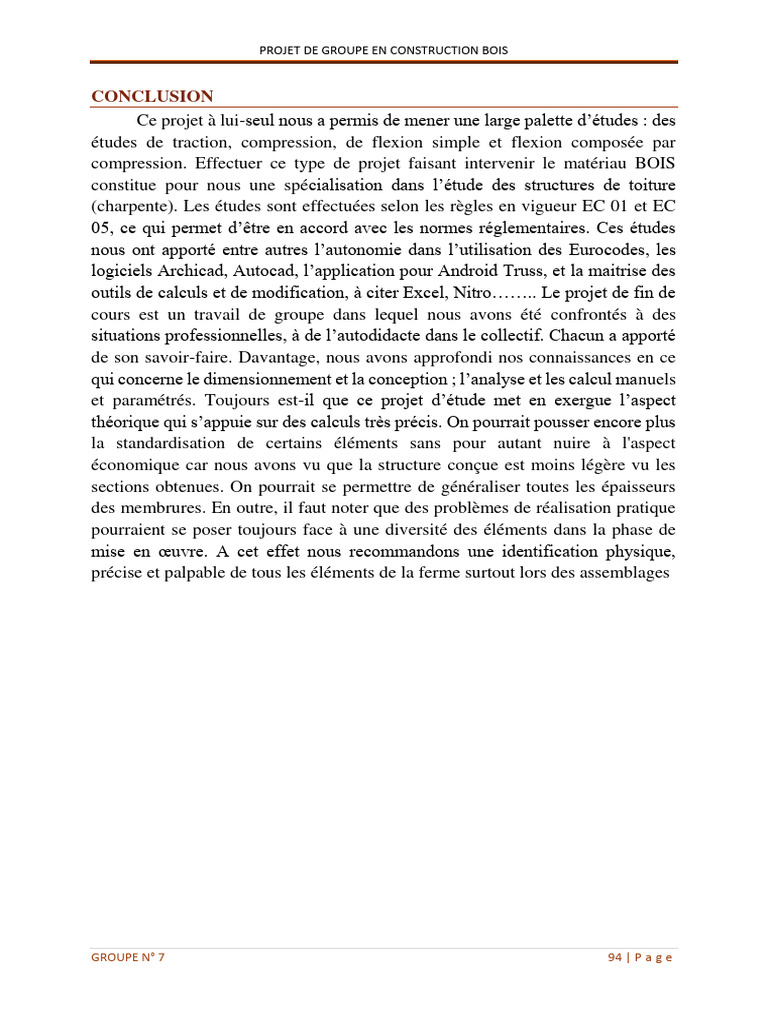 Conclusion du projet de construction bois | PDF
