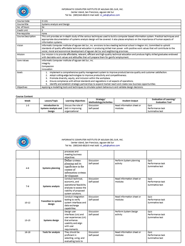 Systems Analysis and Design Course Overview | PDF | Feasibility Study ...