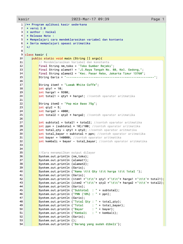 Source Code Kasir | PDF