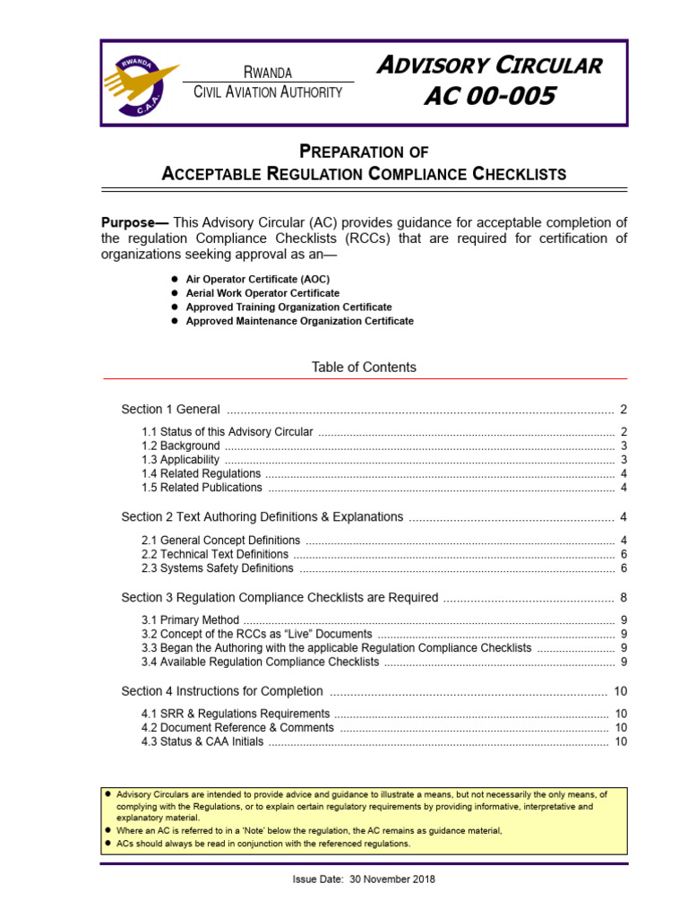 Rwanda Aviation Compliance Checklists Guide | PDF | Regulatory ...