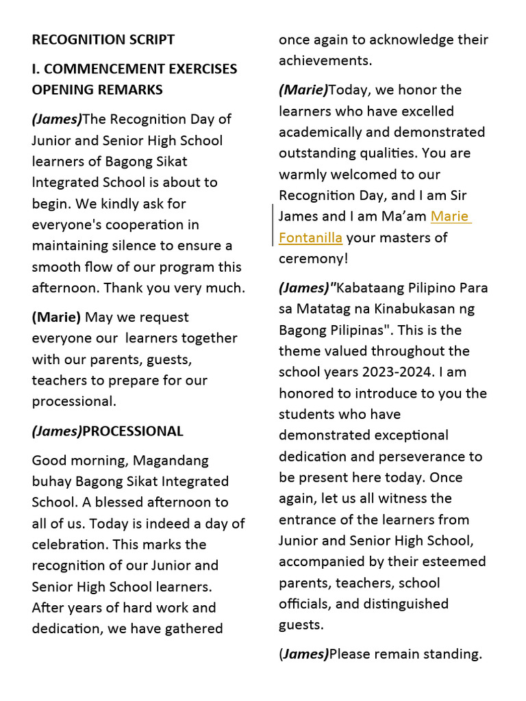 Recognition-Script (AutoRecovered) | PDF | Wellness