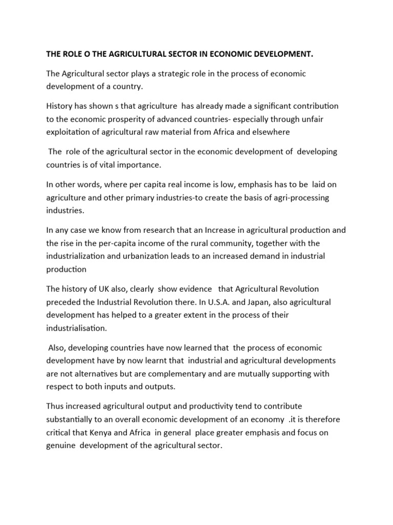 The Role o The Agricultural Sector in Economic Development | PDF ...