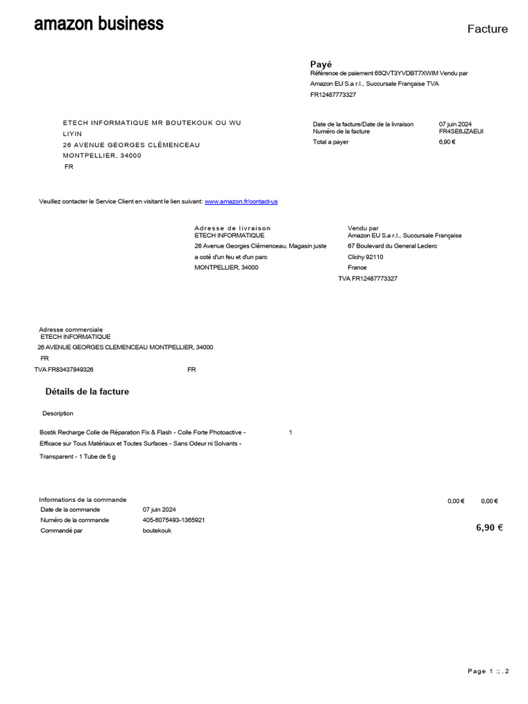 Facture Amazon - ETECH INFORMATIQUE | PDF | Taxe sur la valeur ajoutée ...