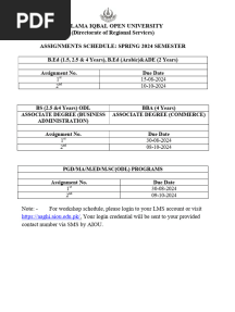 Assignments Schedule (B.ED - BS - ADDC - BBA - PG) Spring 2024