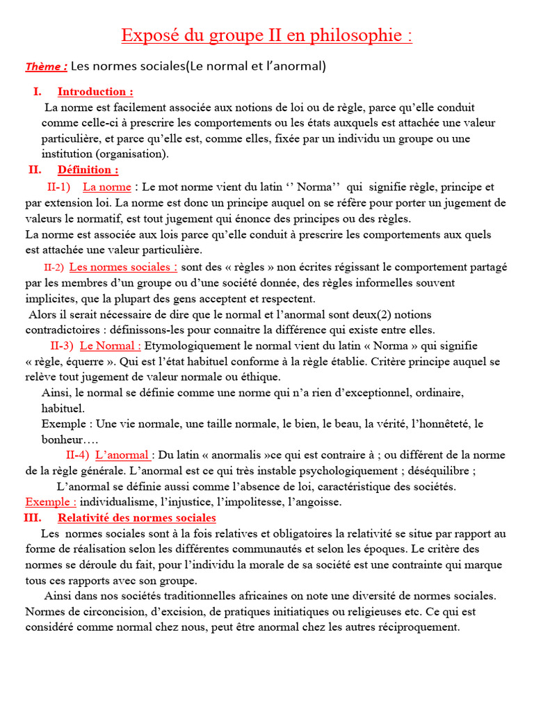 Normes sociales : normal vs anormal | PDF | Enseignement des Arts libéraux