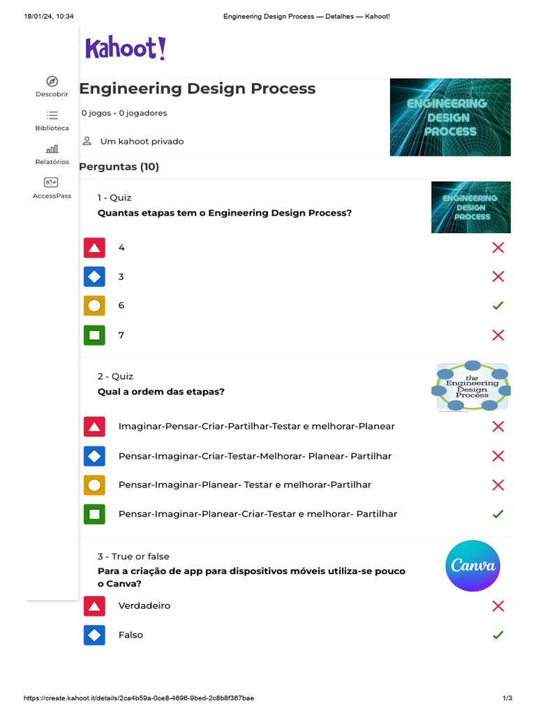 Engineering Design Process — Detalhes — Kahoot! PDF Aplicativo para