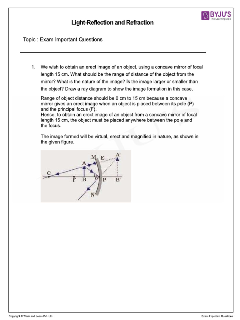 CBSE G+10 Light+-+Reflection+and+Refraction EIQ | PDF