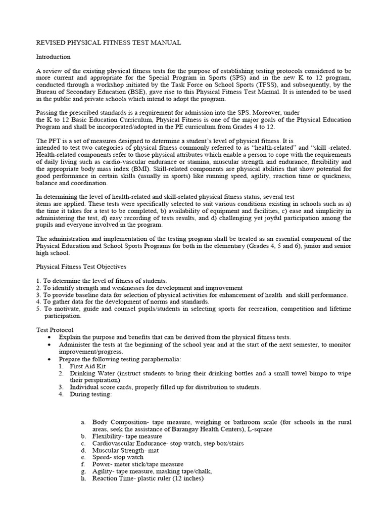 Revised Physical Fitness Test Manual | PDF | Wellness
