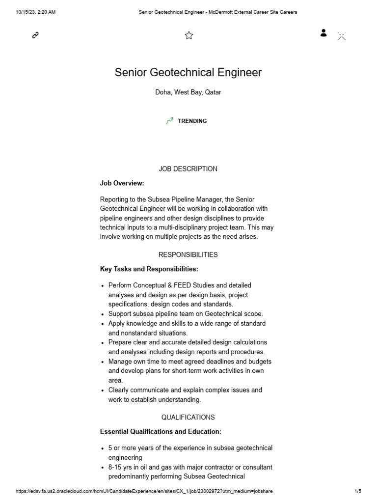 Senior Geotechnical Engineer - McDermott Doha Qatar | PDF | Recruitment ...