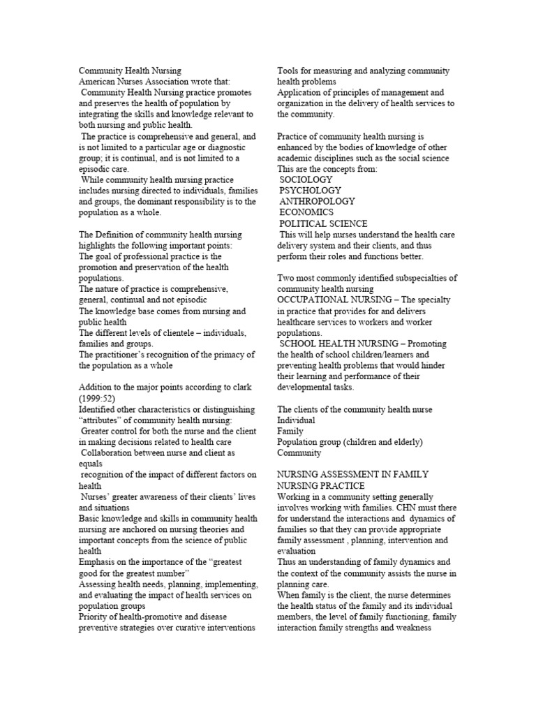 Community Health Nursing Pdf Family Nursing