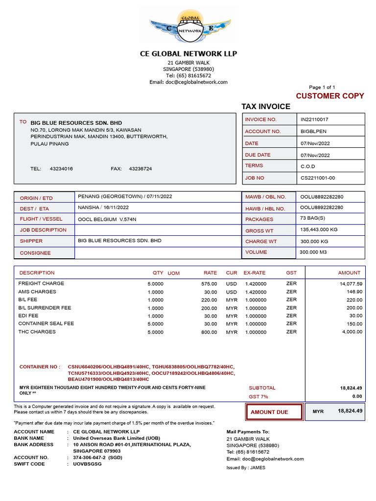 Taxâ Invoice In22110017â Myr | PDF | Financial Services | Banking