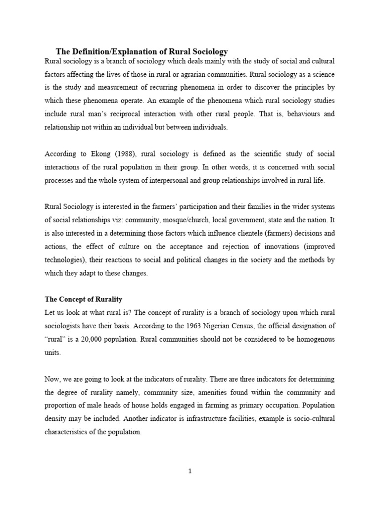 Introduction to Rural Sociology | PDF | Sociology | Society