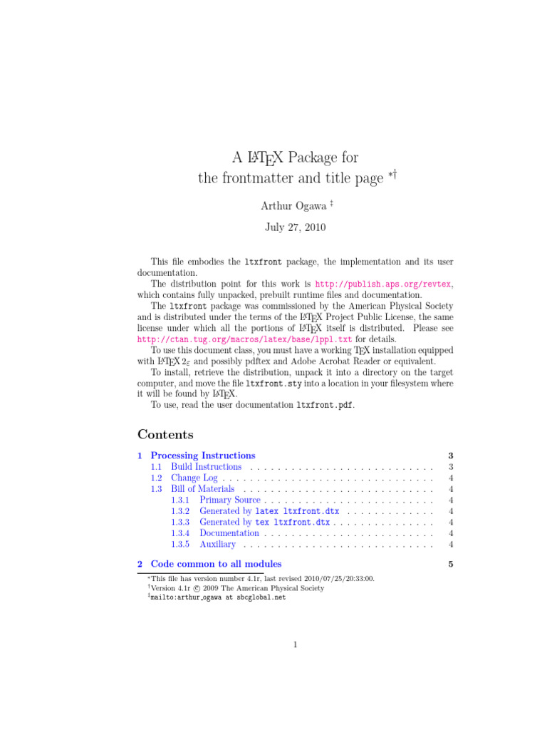 LaTeX Frontmatter Package Guide | PDF | Te X | Computing