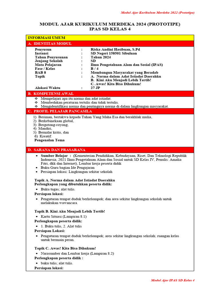 Modul Ajar IPAS Kelas 4 Kurikulum Merdeka | PDF | Karier & Perkembangan