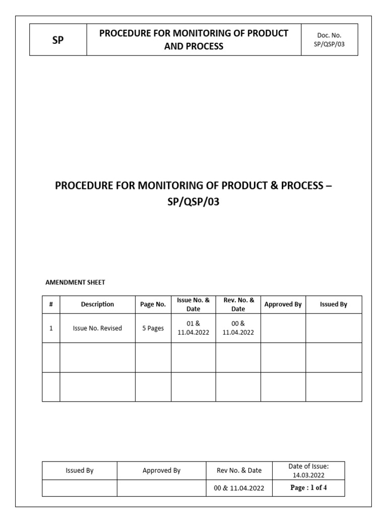 QSP-03 Procedure For Monitoring of Product & Process | PDF