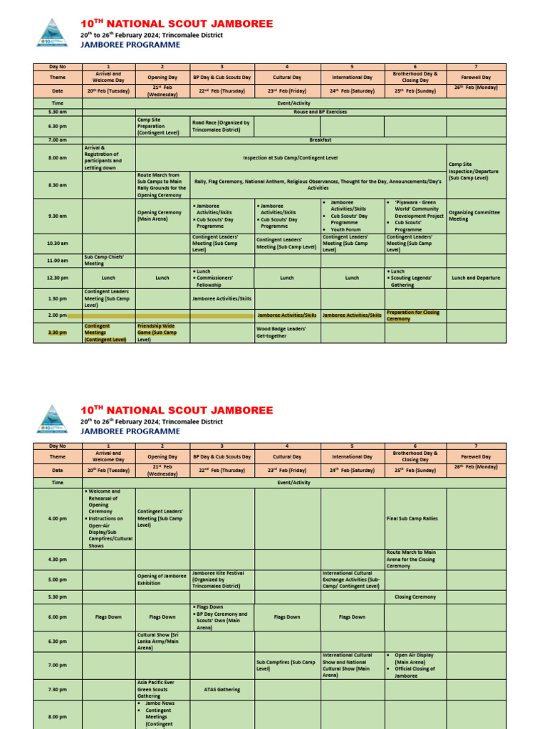 10th National Scout Jamboree 2024 Schedule | PDF | Scouting And Guiding ...