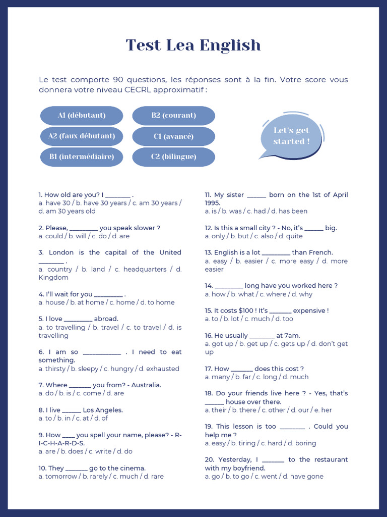 English CEFR Level Test with Answers | PDF