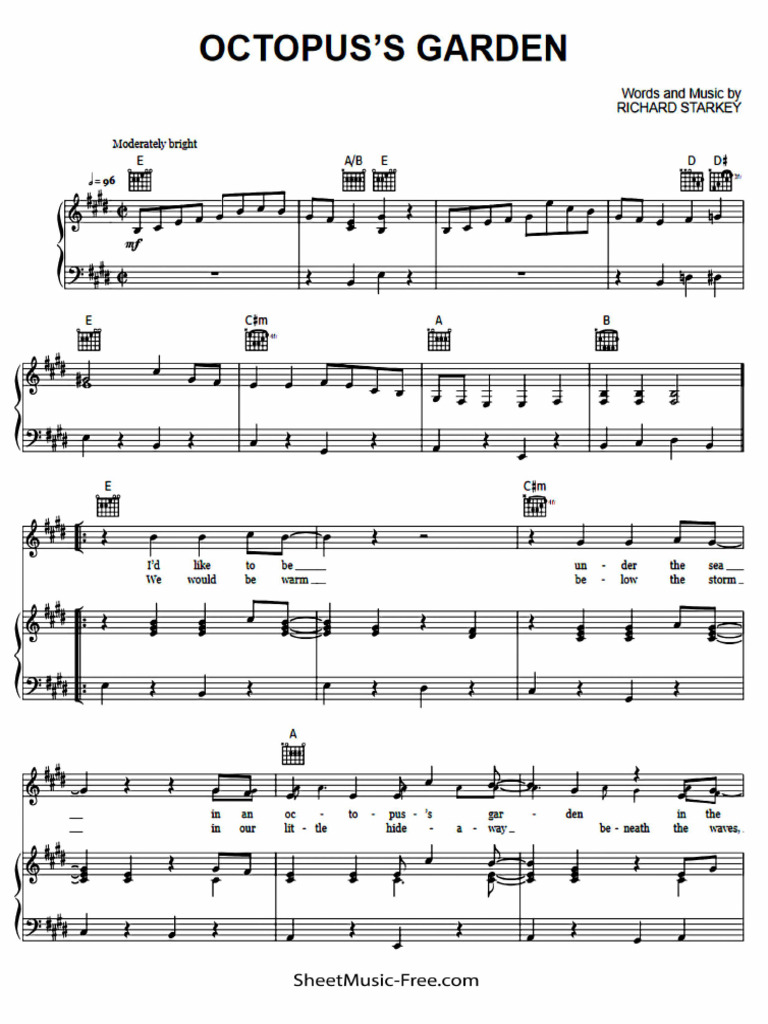 Sheet music PDF thumbnail for "Octopus - S Garden" by The Beatles