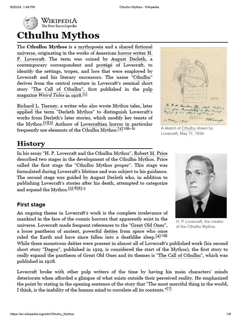 Cthulhu Mythos - Wikipedia | PDF | Cthulhu Mythos | Horror Writers