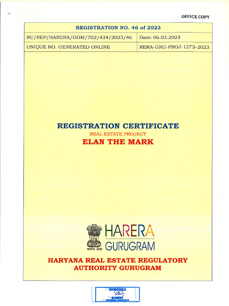ELAN The MARK Rera Certificate Download Free PDF Accountant Cheque