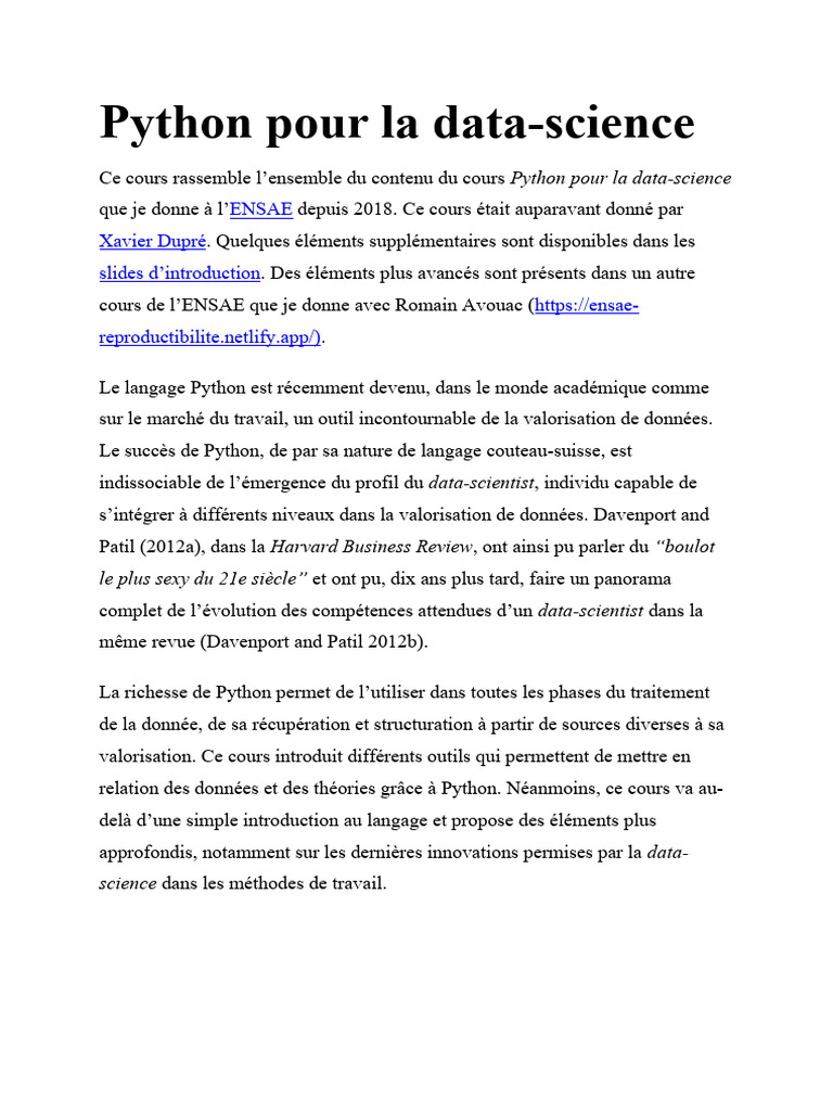 Python Pour La Data | PDF | Python (Langage de programmation) | Science ...