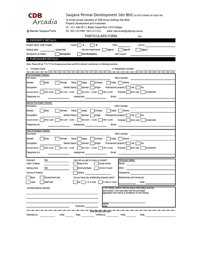CDB Arcadia Property Purchase Form | PDF | Payments