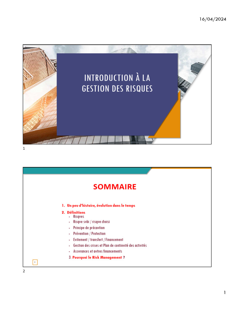Introduction à la gestion des risques | PDF | Risque | Analyse des ...