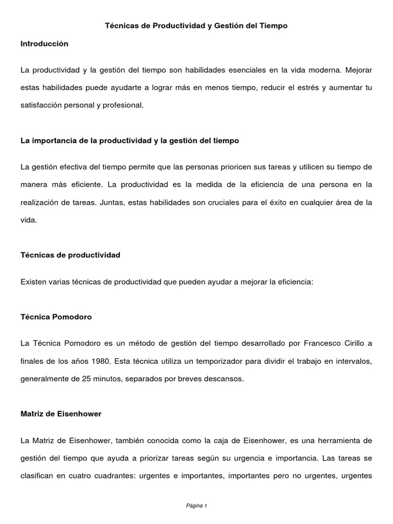 Tecnicas de Productividad y Gestion Del Tiempo | PDF | Gestión del ...