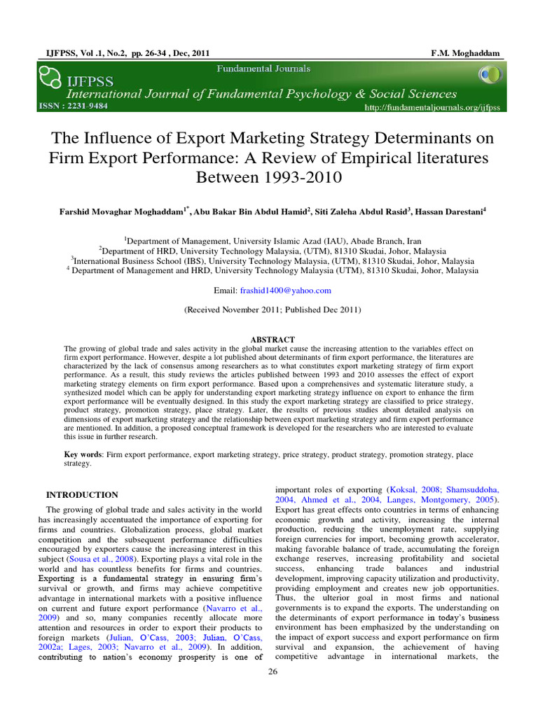 Export Marketing Strategy Impact on Performance | PDF | Marketing | Pricing