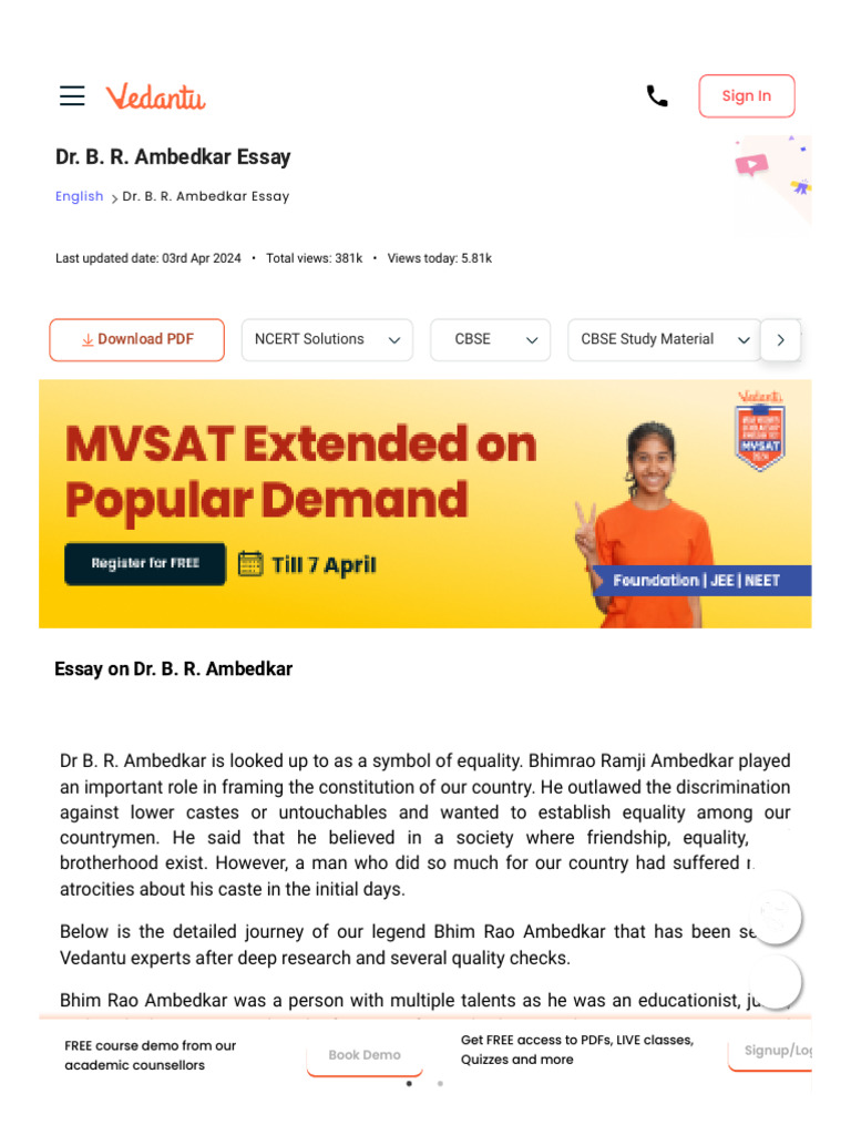 Dr B R Ambedkar Essay For Students In English Pdf Dalit