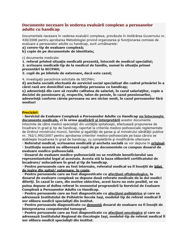 Documente Necesare În Vederea Evaluării Complexe A Persoanelor Adulte ...