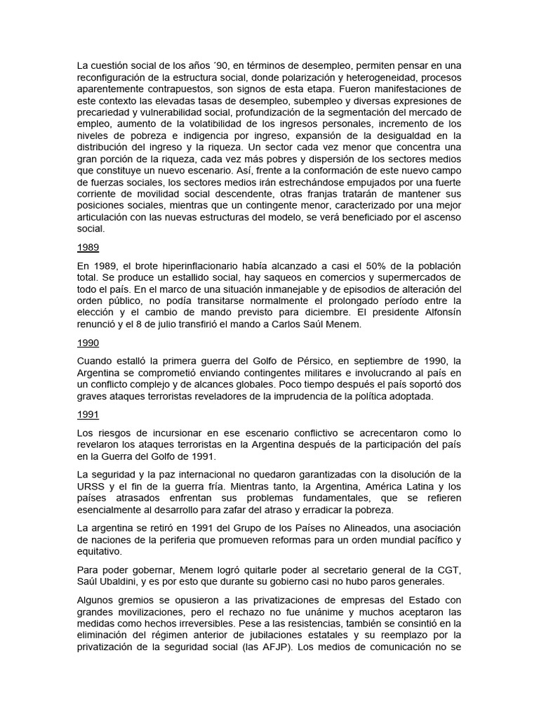Crisis social y económica en Argentina 90s | PDF | Servicio militar ...